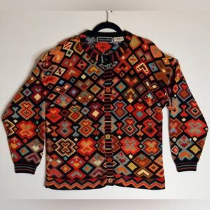 Christine Foley Embroidered Boho Cardigan Jacket Artisan Statement Sweater - L